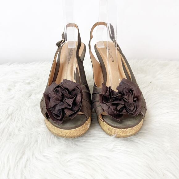 2/$30 CL by Laundry 9 M Womens Brown Ilena Slingback Flower Peep Toe Cork Wedges - Picture 6 of 12